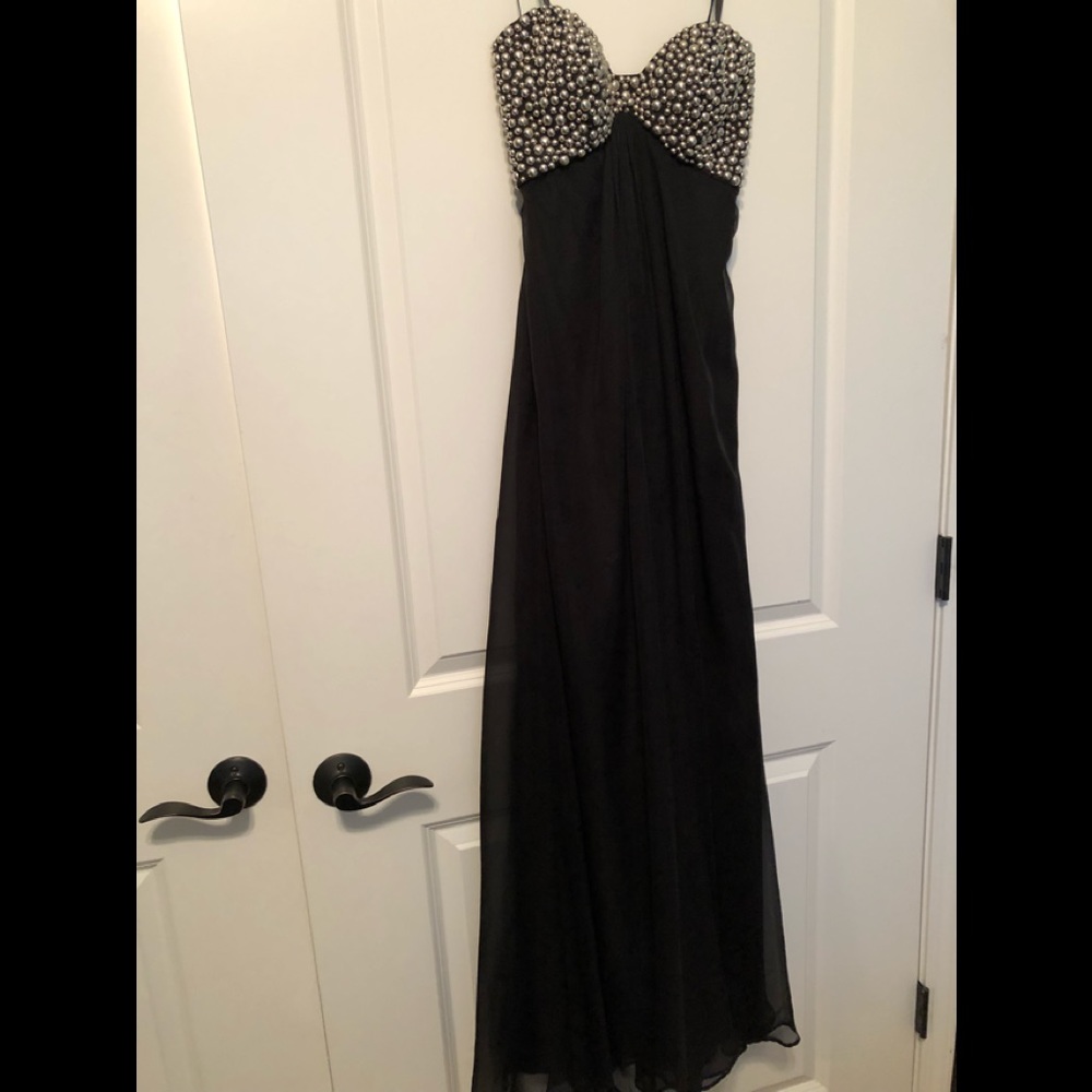 Formal strapless black beaded dress